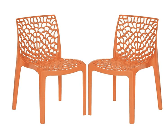 Supreme Web Armless Plastic Chair | Dining Chair for Home | Office | Cafe | Garden | Indoor&amp;Outdoor Use | Colour: Orange; Set of 2