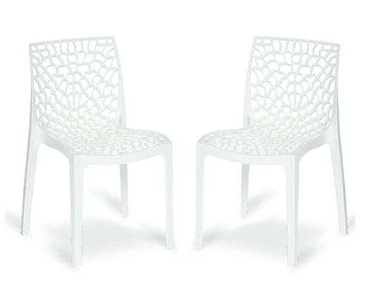 Supreme Web Plastic Dining Chair | Armless Plastic Chair for Home | Office | Cafe | Garden | Indoor&amp;Outdoor Use | Plastic Chair Set of 2 |Colour: White; Set of 2 Chair