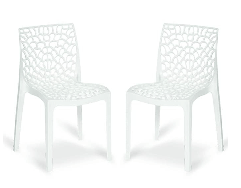 Supreme Web Plastic Dining Chair | Armless Plastic Chair for Home | Office | Cafe | Garden | Indoor&amp;Outdoor Use | Plastic Chair Set of 2 |Colour: White; Set of 2 Chair-1