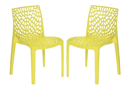 Supreme Web Armless Plastic Chair | Plastic Dining Chair for Home | Office | Cafe | Garden | Indoor&amp;Outdoor Use | Colour: Lemon Yellow; Set of 2 Pcs.