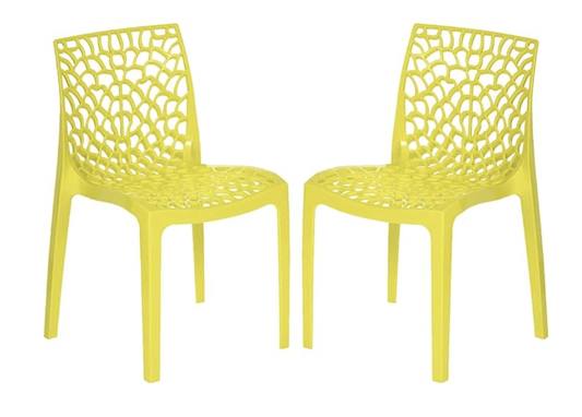 Supreme Web Armless Plastic Chair | Plastic Dining Chair for Home | Office | Cafe | Garden | Indoor&amp;Outdoor Use | Colour: Lemon Yellow; Set of 2 Pcs.