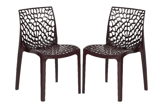 Supreme Web Plastic Dining Chair | Web Armless Plastic Chair for Home | Office | Cafe | Garden | Indoor&amp;Outdoor Use | Colour: Globus Brown; Set of 2
