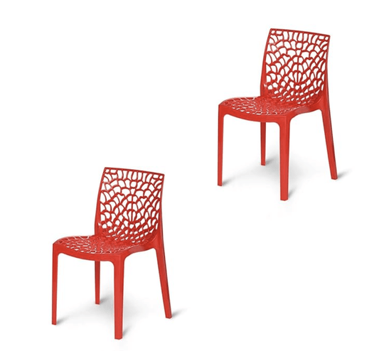 Supreme Web Armless Plastic Chair | Dining Chair for Home | Office | Cafe | Garden | Indoor&amp;Outdoor Use | Colour: Coke Red; Set of 2