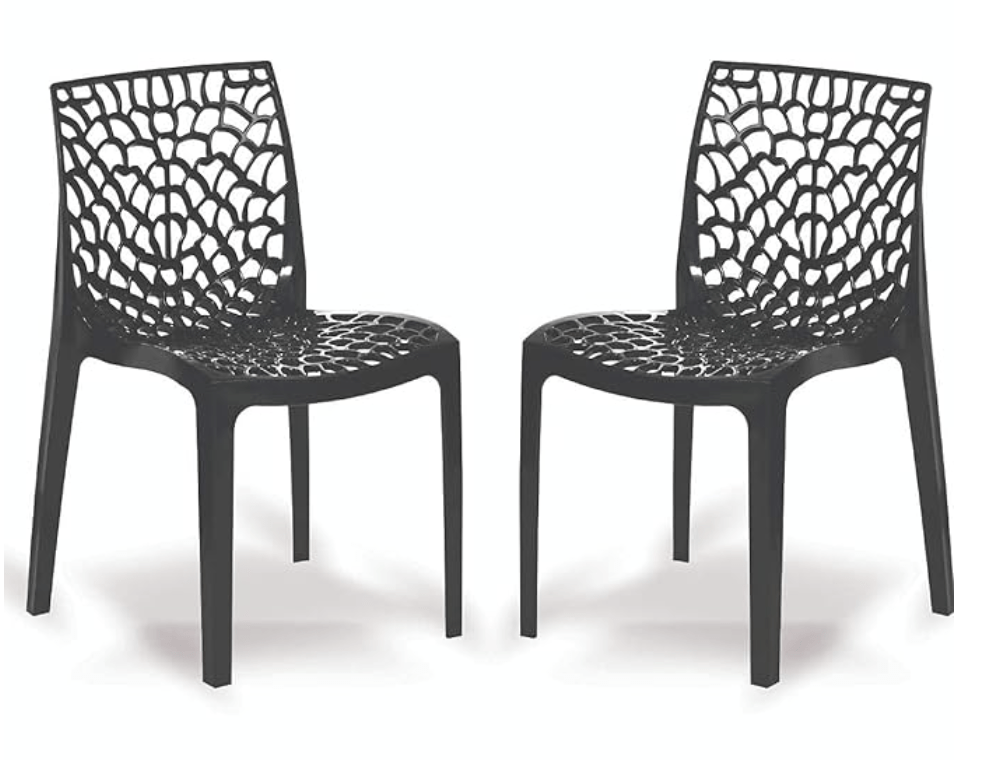 Supreme Web Plastic Dining Chair | Armless Plastic Chair for Home | Office | Cafe | Garden | Indoor&Outdoor Use | Armless Heavy Chair | Colour: Black, Set of 2