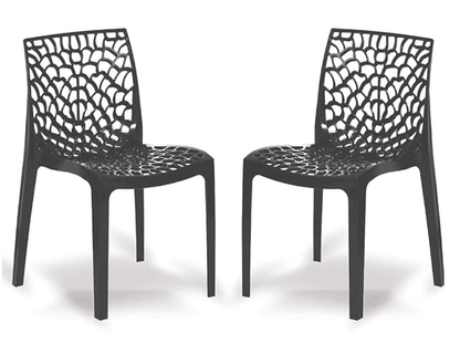 Supreme Web Plastic Dining Chair | Armless Plastic Chair for Home | Office | Cafe | Garden | Indoor&Outdoor Use | Armless Heavy Chair | Colour: Black, Set of 2