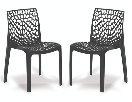 Supreme Web Plastic Dining Chair | Armless Plastic Chair for Home | Office | Cafe | Garden | Indoor&Outdoor Use | Armless Heavy Chair | Colour: Black, Set of 2