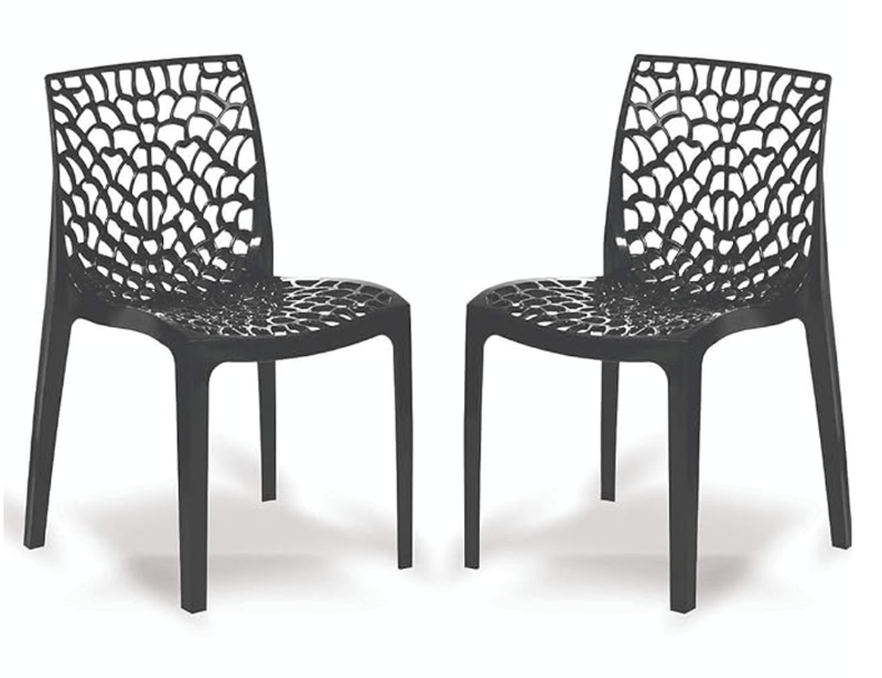 Supreme Web Plastic Dining Chair | Armless Plastic Chair for Home | Office | Cafe | Garden | Indoor&Outdoor Use | Armless Heavy Chair | Colour: Black, Set of 2-1