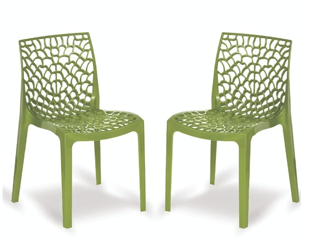 Supreme Web Armless Plastic Chair | Plastic Dining Chair for Home | Office | Cafe | Garden | Indoor&amp;Outdoor Use | Web Chair Mehandi Green | Armless Heavy Chair Set of 2