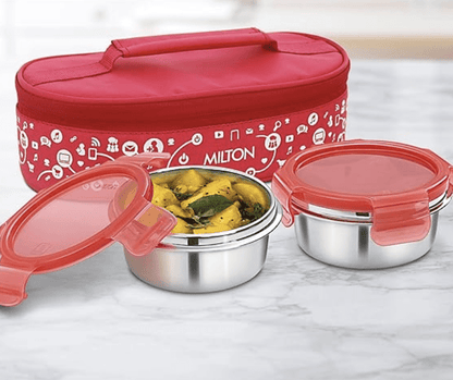 Milton Lifestyle Lunch Stainless Steel Lunch Box, Set of 2, (300 ml Each), Red | Light Weight | Easy to Carry | Leak Proof | Food Grade | Odour Proof