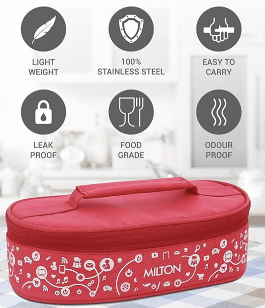 Milton Lifestyle Lunch Stainless Steel Lunch Box, Set of 2, (300 ml Each), Red | Light Weight | Easy to Carry | Leak Proof | Food Grade | Odour Proof