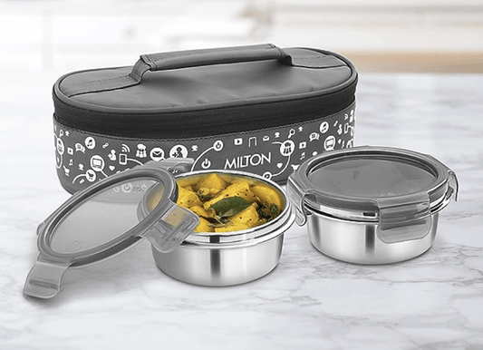 Milton Lifestyle Lunch Stainless Steel Lunch Box, Set of 2, (300 ml Each), Grey | Light Weight | Easy to Carry | Leak Proof | Food Grade | Odour Proof