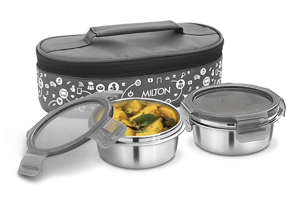 Milton Lifestyle Lunch Stainless Steel Lunch Box, Set of 2, (300 ml Each), Grey | Light Weight | Easy to Carry | Leak Proof | Food Grade | Odour Proof