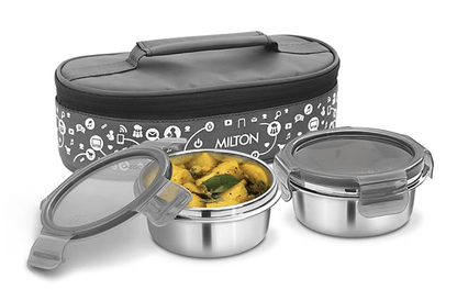 Milton Lifestyle Lunch Stainless Steel Lunch Box, Set of 2, (300 ml Each), Grey | Light Weight | Easy to Carry | Leak Proof | Food Grade | Odour Proof