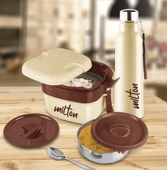 Milton Cube Lunchmate (Steel Fit Insulated Water Bottle, 630 ml & Cubic Big Tiffin, 1.1 Litre)-1