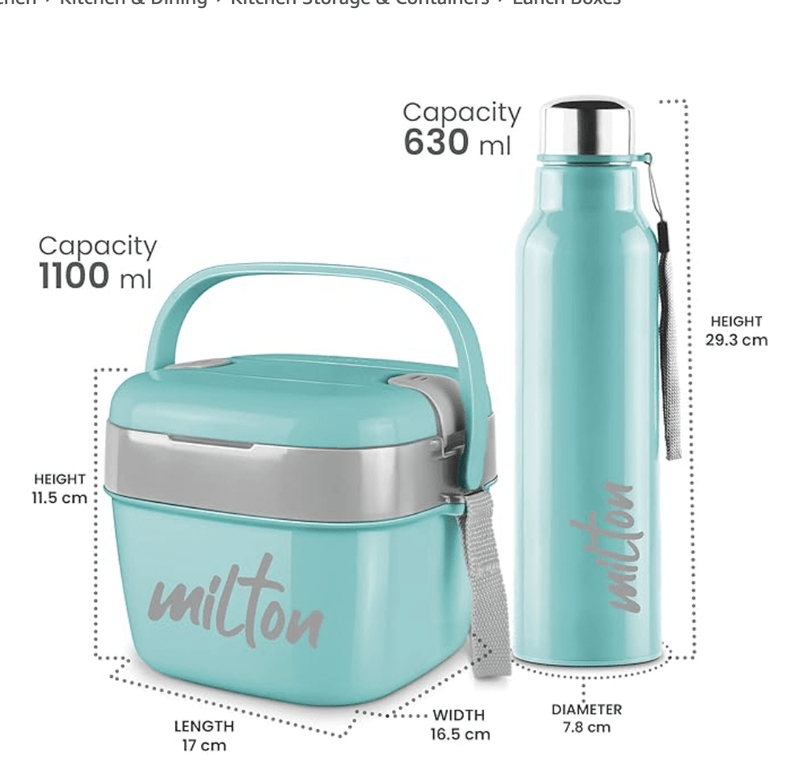 Milton Cube Lunchmate (Steel Fit Insulated Water Bottle, 630 ml & Cubic Big Tiffin, 1.1 Litre)-4