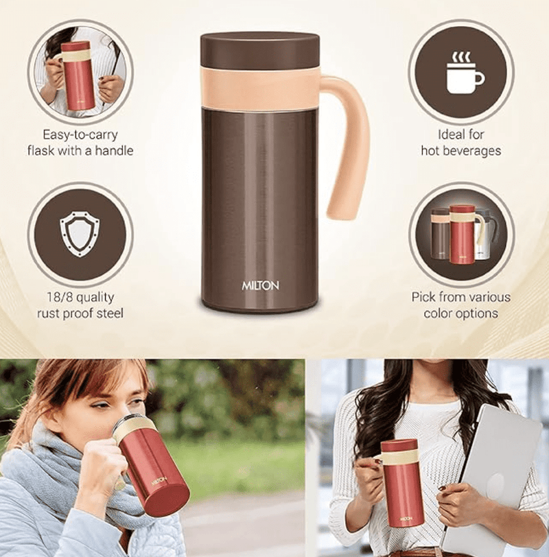 Milton Flagon Thermosteel Vacuum Insulated Flask, 400 ml, Steel-3