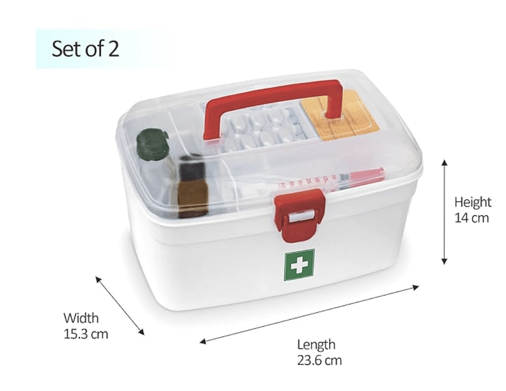 MILTON Plastic Bpa-Free Emergency Portal Medicine Storage Box With Detachable Tray (White, Set of 2) Rectangular