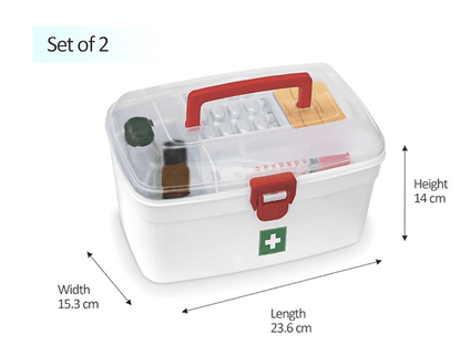 MILTON Plastic Bpa-Free Emergency Portal Medicine Storage Box With Detachable Tray (White, Set of 2) Rectangular