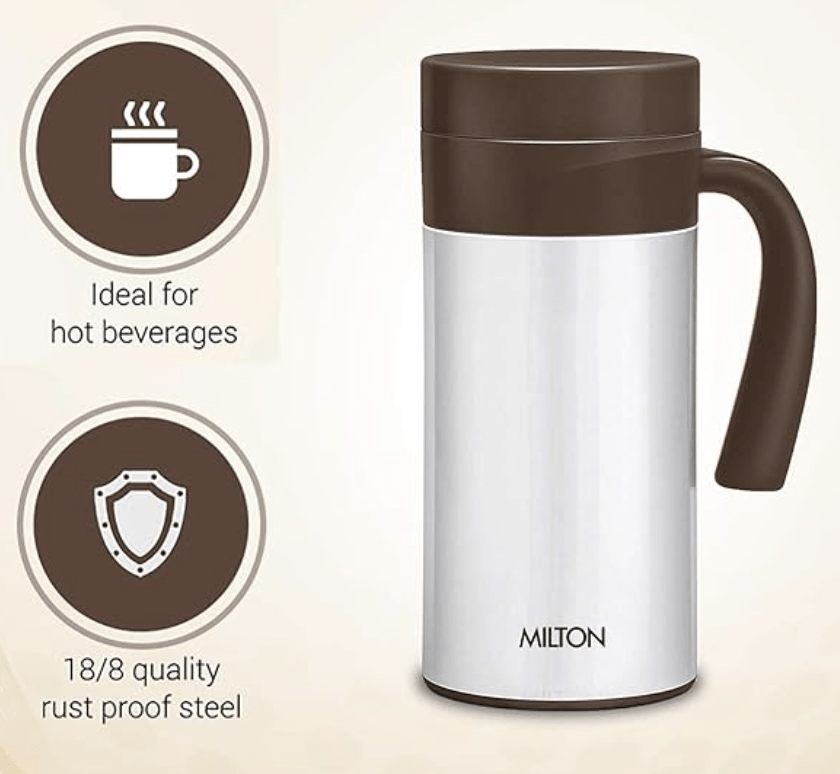 Milton Flagon Thermosteel Vacuum Insulated Flask, 400 ml, Steel Brpwn | Hot & Cold | Rust Proof | Leak Proof | Mug for Tea, Coffee & Juice