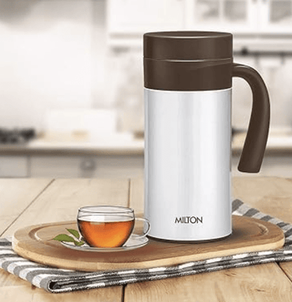 Milton Flagon Thermosteel Vacuum Insulated Flask, 400 ml, Steel Brpwn | Hot & Cold | Rust Proof | Leak Proof | Mug for Tea, Coffee & Juice