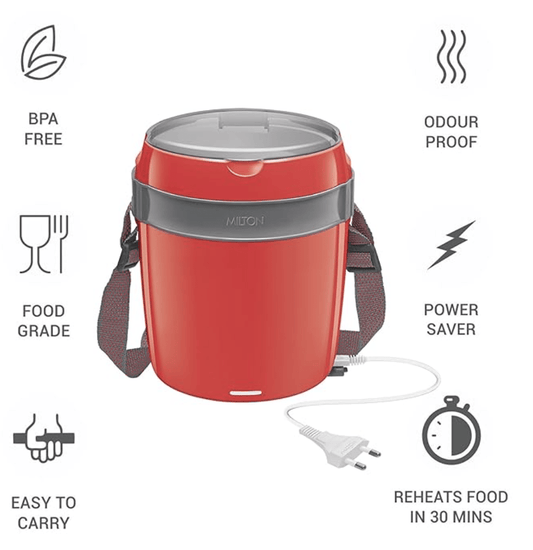 Milton Euroline Futron Tiffin Stainless Steel Tiffin Box Set, 360ml/180mm, Set of 3, Red