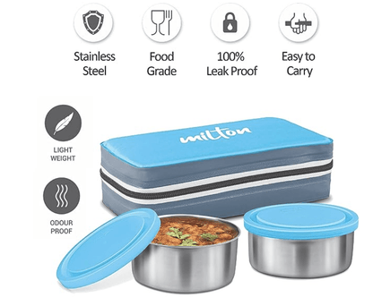 MILTON New Mini Lunch Insulated Tiffin, Set of 2, (280 ml Each), with Jacket