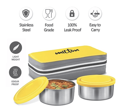 MILTON New Mini Lunch Insulated Tiffin, Set of 2, (280 ml Each), with Jacket