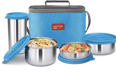 Milton Delicious Combo Stainless Steel Insulated Tiffin, Set of 3 Containers (200 ml, 320 ml, 500 ml) and 1 Tumbler, 380 ml, Blue | Airtight | Dishwasher-Safe | Easy to carry | Leak proof | Insulated | Food Grade | Odour Proof-4