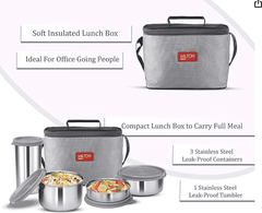 Milton Delicious Combo Stainless Steel Insulated Tiffin, Set of 3 Containers (200 ml, 320 ml, 500 ml) and 1 Tumbler, 380 ml, Grey | Airtight | Dishwasher-Safe | Easy to carry | Leak proof | Insulated | Food Grade | Odour Proof-2