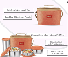 Milton Delicious Combo Stainless Steel Insulated Tiffin, Set of 3 Containers (200 ml, 320 ml, 500 ml) and 1 Tumbler, 380 ml, Orange | Airtight | Dishwasher-Safe | Easy to carry | Leak proof | Insulated | Food Grade | Odour Proof-2