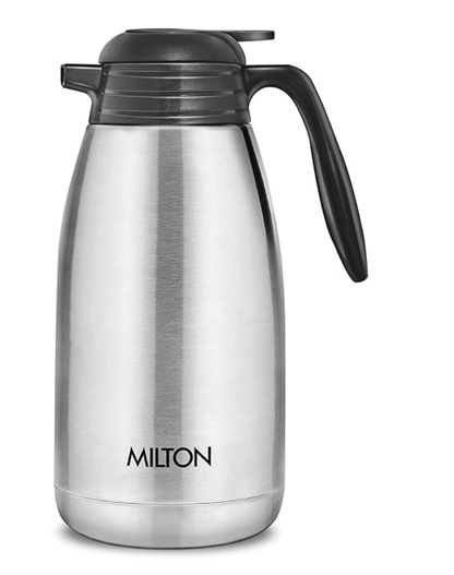 Milton Classic 2000 Thermosteel 24 Hours Hot or Cold Carafe, 2000 ml, Silver | Double Walled | Rust Proof | Food Grade | Easy to Carry | Tea, Coffee, Juice