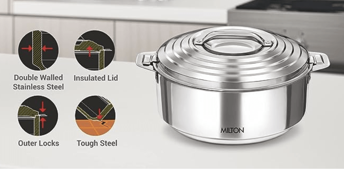 MILTON Galaxia 3500 Double Walled Stainless Steel Casserole, 3.33 litres, Silver | PU Insulated | Hot & Cold | Hygiene | Odourless-4