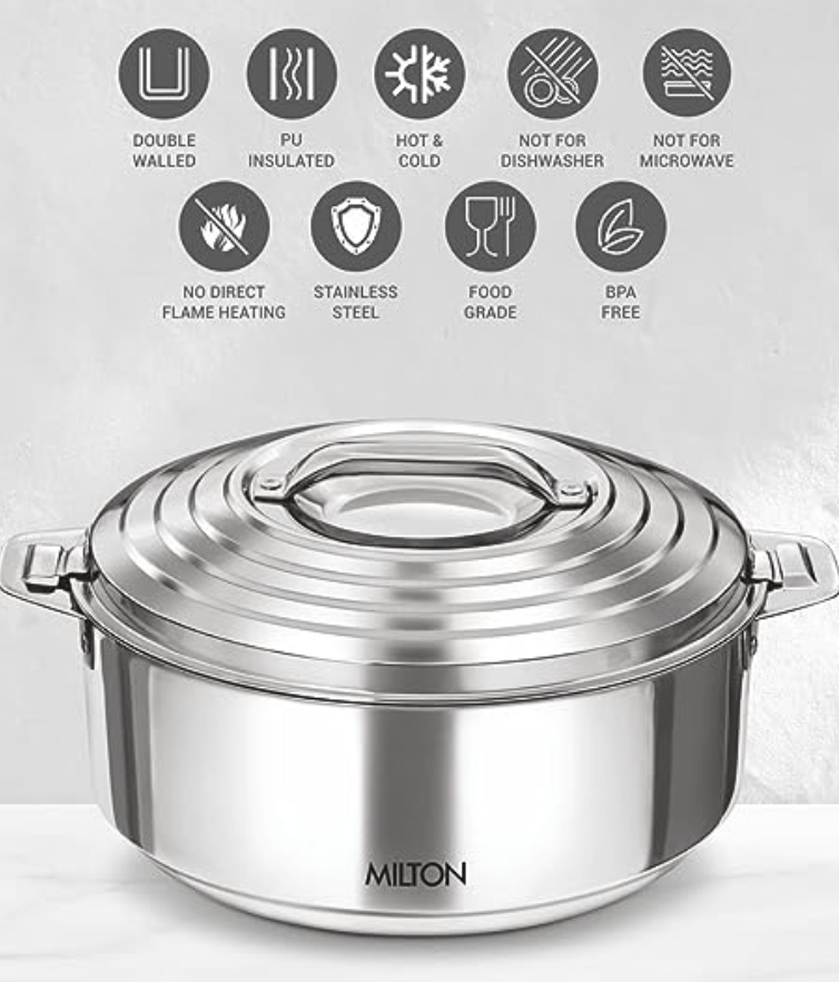 MILTON Galaxia 3500 Double Walled Stainless Steel Casserole, 3.33 litres, Silver | PU Insulated | Hot & Cold | Hygiene | Odourless-3