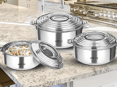 MILTON Galaxia Double Walled Stainless Steel Casserole, Set of 3, (1.2 Litre, 2.09 Litre, 2.45 Litre), Silver | PU Insulated | Double Walled | Hot and Cold-1