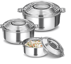 MILTON Galaxia Double Walled Stainless Steel Casserole, Set of 3, (1.2 Litre, 2.09 Litre, 2.45 Litre), Silver | PU Insulated | Double Walled | Hot and Cold-2