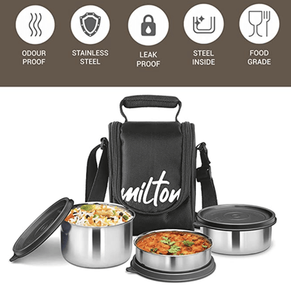 Milton Tasty 4 Stainless Steel Lunch Box with 4 Containers, (1 - 200 ml, 2 - 320 ml Each, 1 - 500 ml), Blue | Leak proof | Easy to carry | Stainless Steel | Odour Proof | Food Grade | Light Weight | Easy to Clean