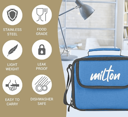 MILTON New Steel Combi Lunch Box, 3 Containers and 1 Tumbler with Jacket, Set of 4, Black | Food Grade | Light Weight | Dishwasher Safe | Easy to Carry | Leak Proof