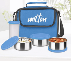 MILTON New Steel Combi Lunch Box, 3 Containers and 1 Tumbler with Jacket, Set of 4, Black | Food Grade | Light Weight | Dishwasher Safe | Easy to Carry | Leak Proof-2