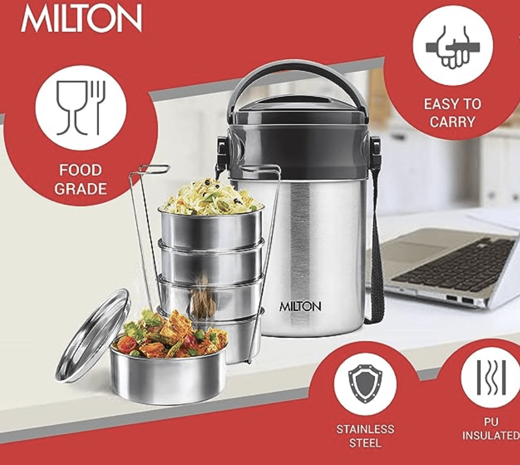 Milton Steel On 5 Tier Insulated Tiffin Box, 360 ml, Silver