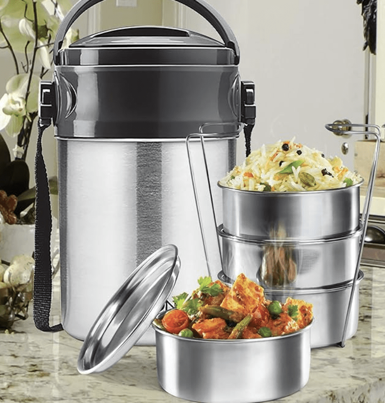 Milton Steel On 4 Tier Insulated Tiffin Box, 380 ml, Silver