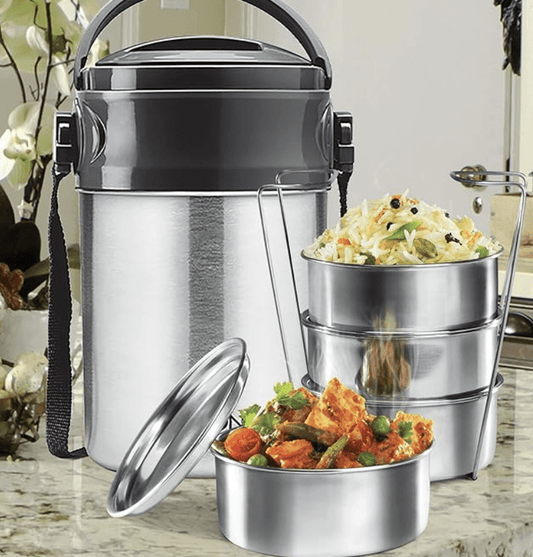 Milton Steel On 4 Tier Insulated Tiffin Box, 380 ml, Silver