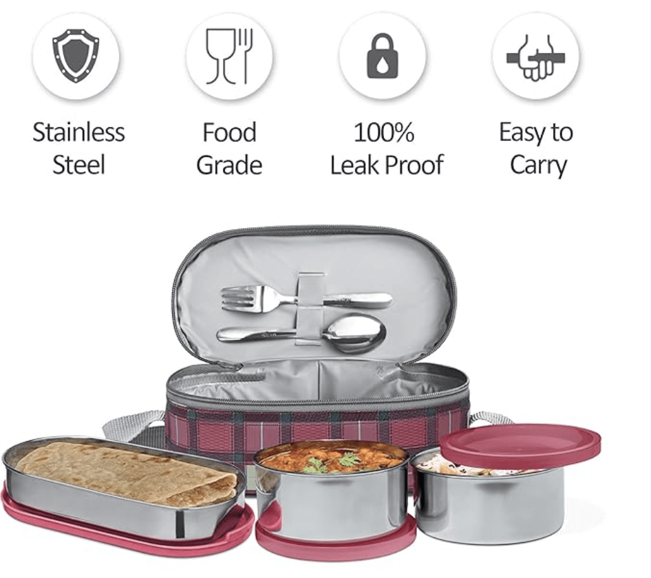 MILTON Corporate Lunch Stainless Steel Containers Set of 3, Yellow