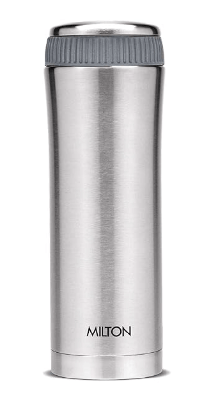 Milton Optima 420 Thermosteel Hot and Cold Flask, 420 ml, Silver | Vacuum Insulated | Rust Proof | Leak Proof | Tea | Coffee | Juice