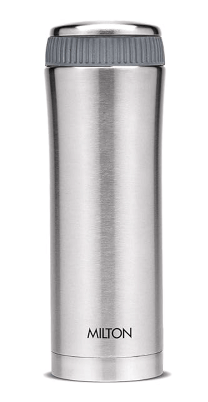 Milton Optima 420 Thermosteel Hot and Cold Flask, 420 ml, Silver | Vacuum Insulated | Rust Proof | Leak Proof | Tea | Coffee | Juice