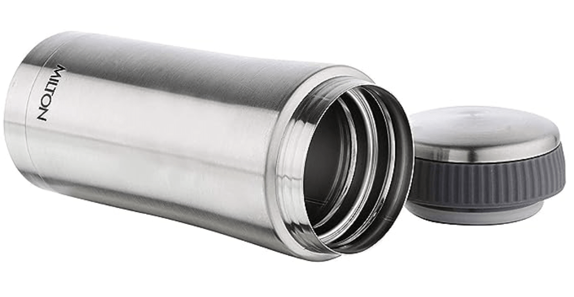 Milton Optima 420 Thermosteel Hot and Cold Flask, 420 ml, Silver | Vacuum Insulated | Rust Proof | Leak Proof | Tea | Coffee | Juice