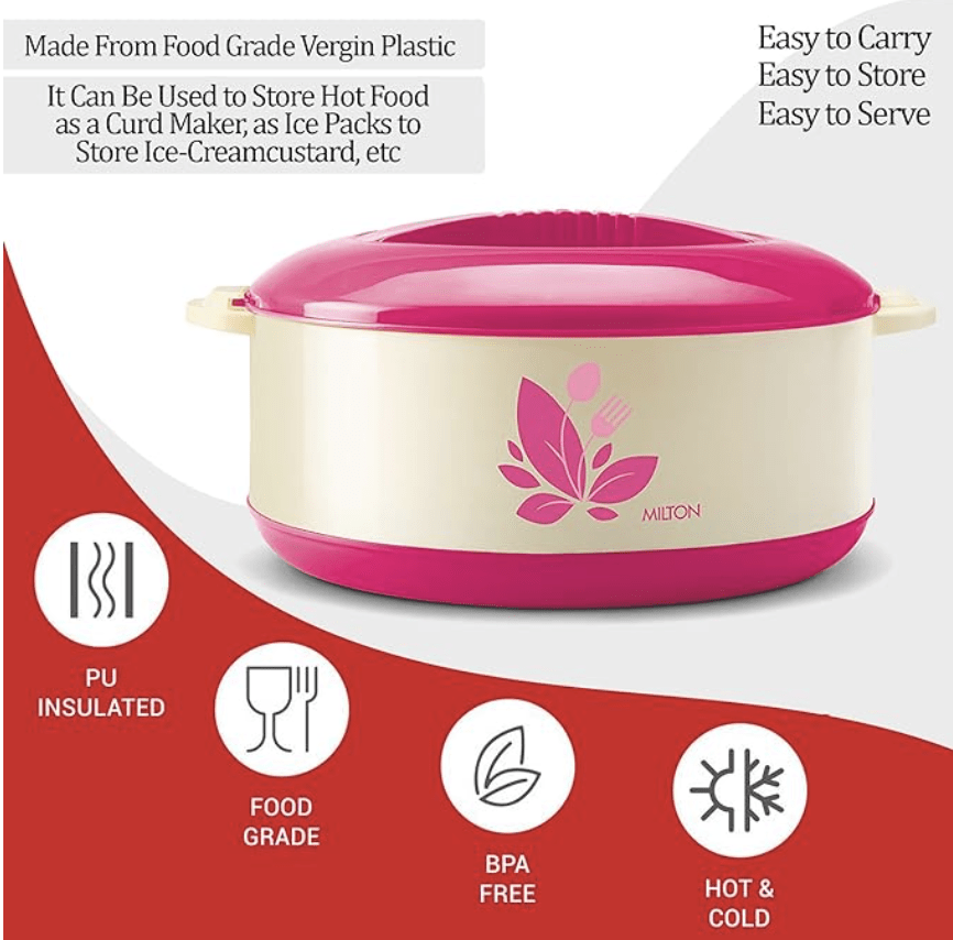 MILTON New Orchid 2500 Inner Steel Casserole, 2360 ml PU Insulated | BPA Free |Odour Proof | Food Grade | Easy to Carry | Easy to Store | Ideal for Chapatti | Roti | Curd Maker-3