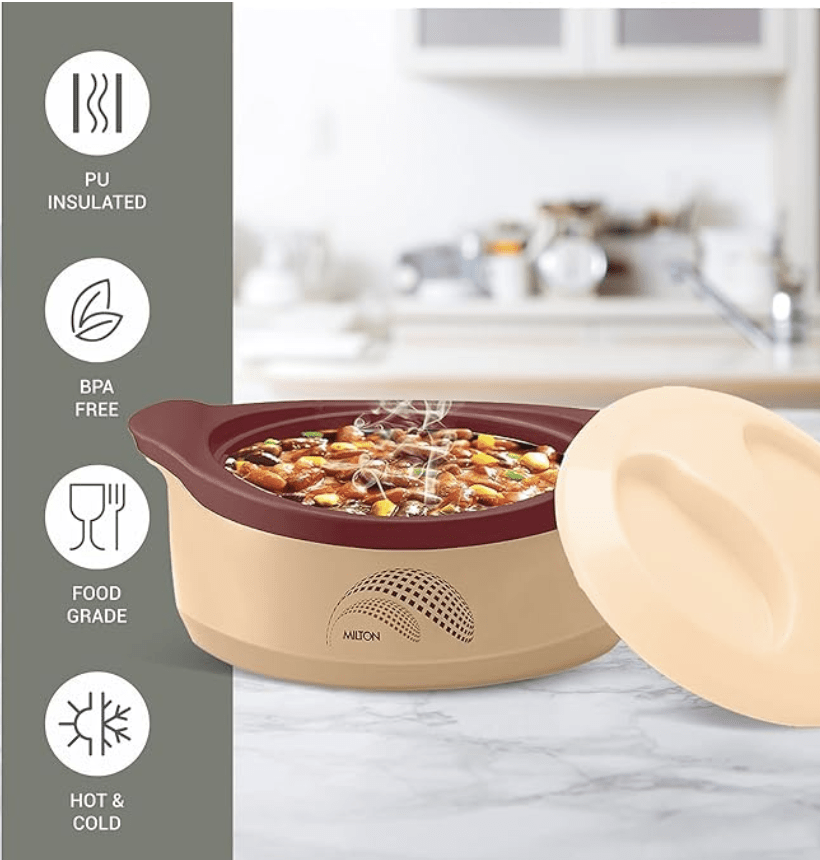 Milton New Marvel Jr Inner Steel Casserole Gift Set of 3, Brown | BPA Free | Food Grade | Easy to Carry | Easy to Store | Ideal For Chapatti | Roti | Curd Maker