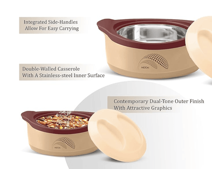 Milton New Marvel Jr Inner Steel Casserole Gift Set of 3, Brown | BPA Free | Food Grade | Easy to Carry | Easy to Store | Ideal For Chapatti | Roti | Curd Maker