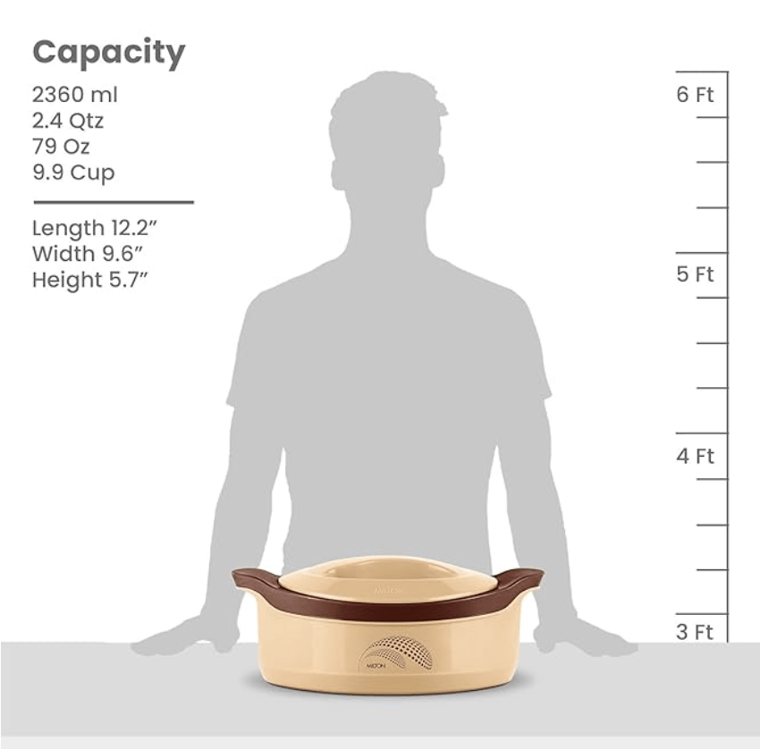 MILTON New Marvel 2500 Inner Steel Casserole, 2360 ml, Brown| BPA Free | Food Grade | Easy to Carry | Easy to Store | Ideal for Chapatti | Roti | Curd Maker