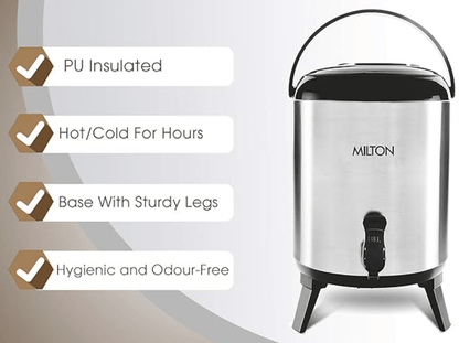 மில்டன் ஸ்டெல்லர் 8 தெர்மோஸ்டீல் வாட்டர் ஜக், 7.6 லிட்டர், வெள்ளி | PU இன்சுலேட்டட் | சூடான &amp; குளிர் | உறுதியான அடித்தளம் | சுகாதாரம் | நாற்றம் இல்லாதது 